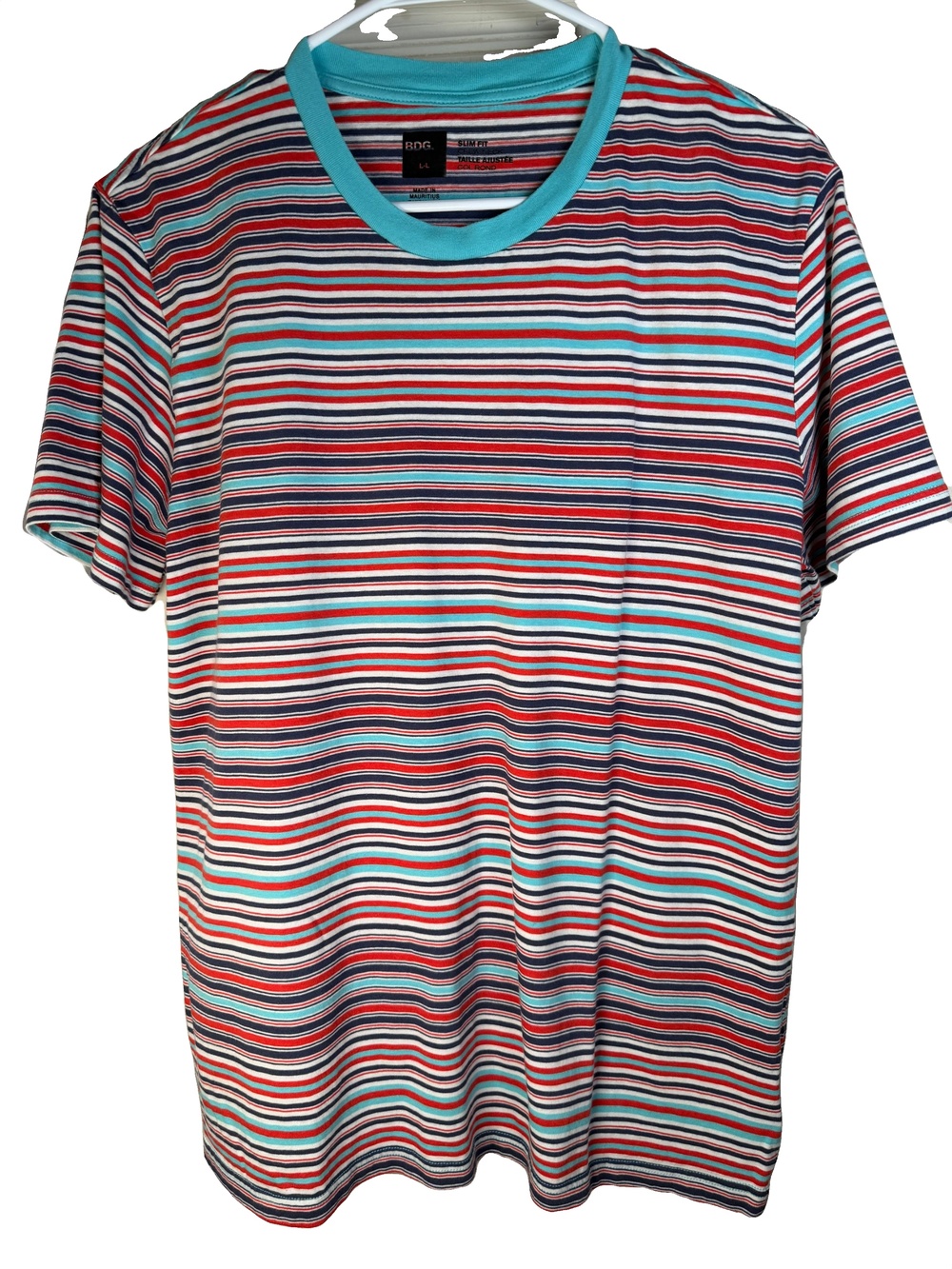 BDG Urban Outfitters Men's Striped Slim Fit Crew Neck T-Shirt Large